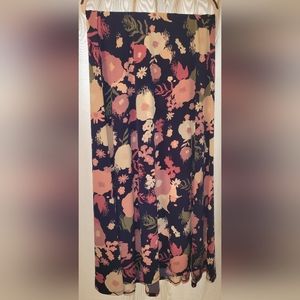 Lularoe Maxi Skirt Navy Blue Pink Floral L Large Soft Long Roll Waist